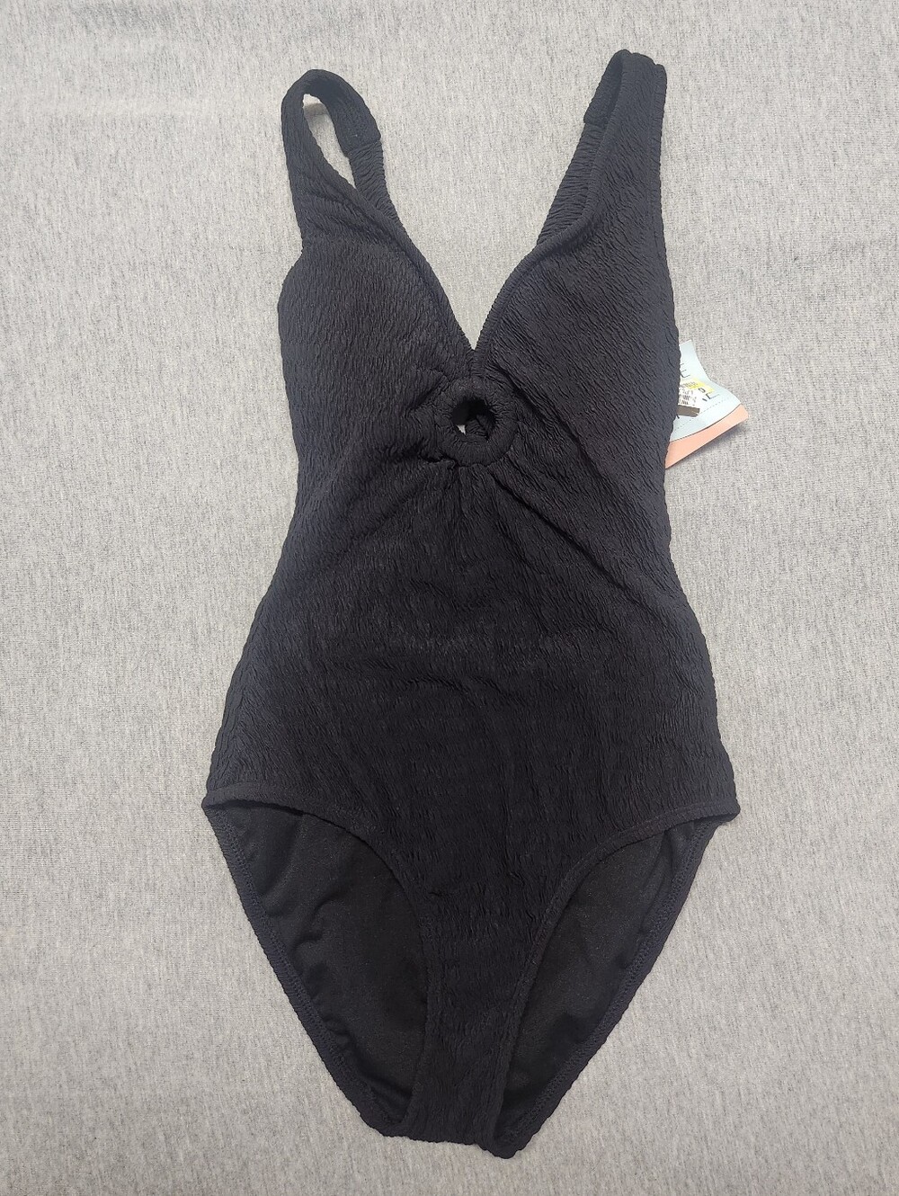 Shade & Shore Crinkle Plunge Full‑Coverage One‑Piece Swimsuit – Black XS
